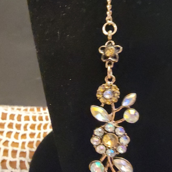 Rhinestone Flower Vine and Silvertone Necklace - Picture 2 of 5